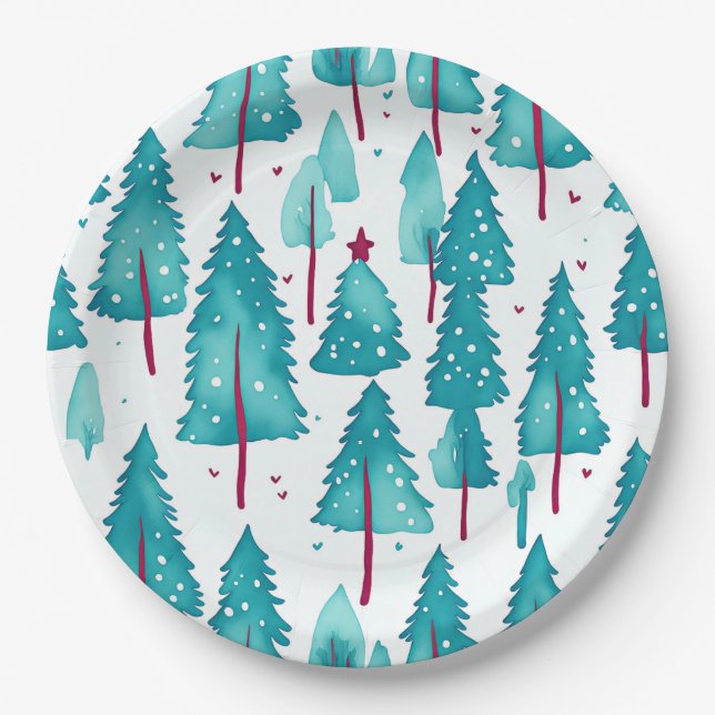 Prato De Papel Árvores de Natal Lindas de Inverno Floresta de Nev (Frente)
