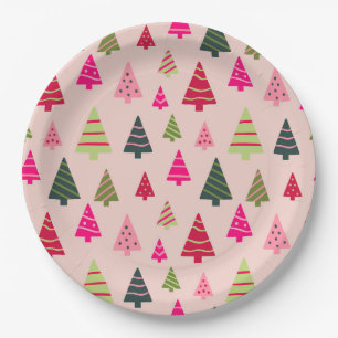Prato De Papel Árvores de Natal rosa e verde