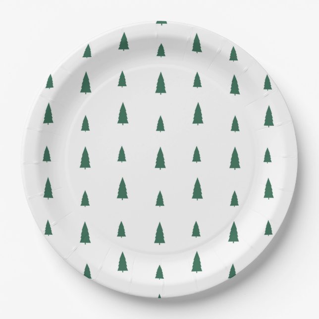 Prato De Papel Árvores de Natal Simples Modernas em Verde (Frente)