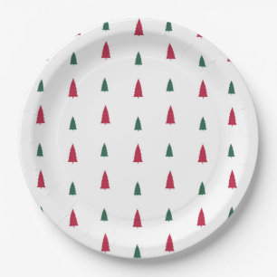Prato De Papel Árvores de Natal Simples Modernas Verde e Vermelho