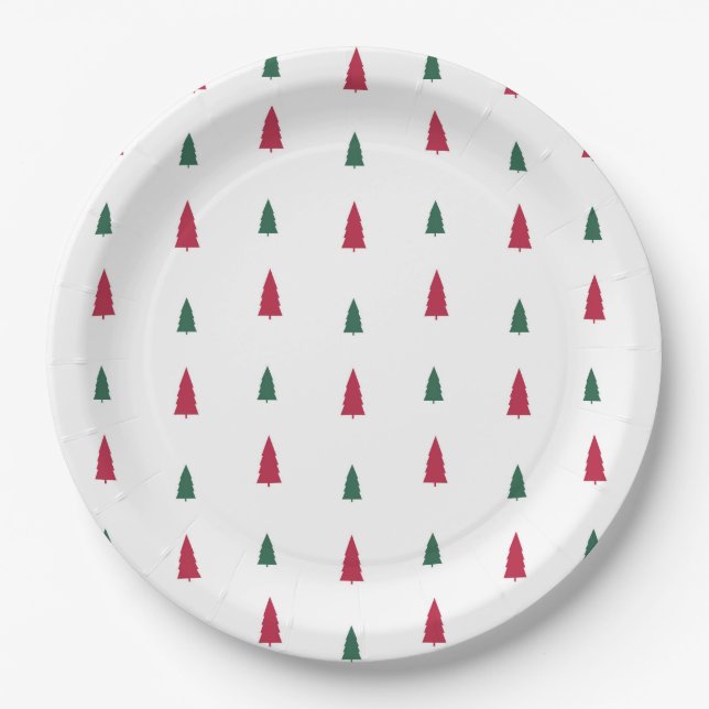 Prato De Papel Árvores de Natal Simples Modernas Verde e Vermelho (Frente)