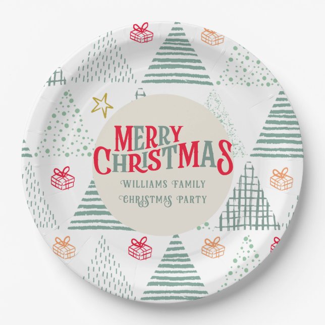 Prato De Papel Árvores de Natal Verdes Modernas Abstrato Único (Frente)