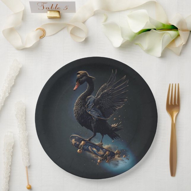 Prato De Papel Asas de liberdade o cisne negro no skate. (Casamento)