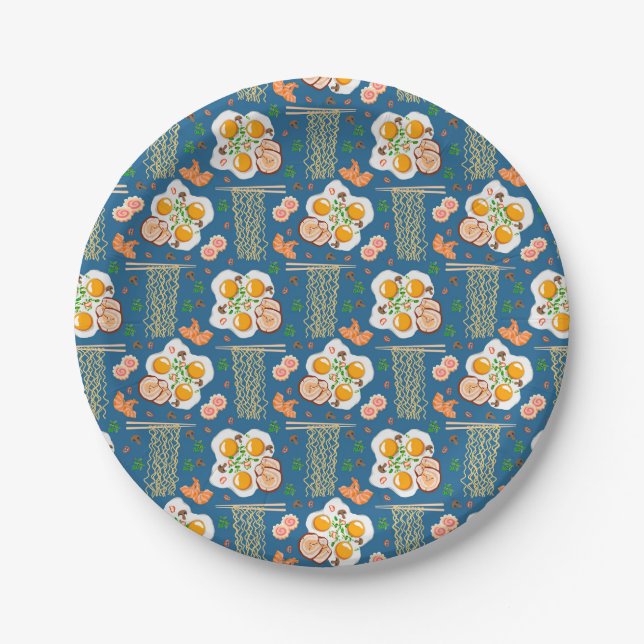 Prato De Papel Asian Food Illustration Paper Plates with Ramen  (Frente)