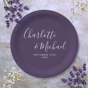 Prato De Papel Assinatura de Casamento Roxo Elegante