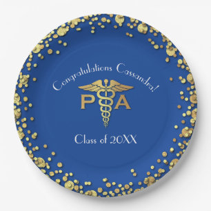 Prato De Papel Assistente Médico Gradução Azul Dourado