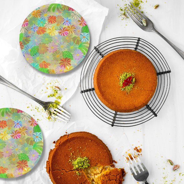 Prato De Papel Aster & Cone flores e folhas tropicais aquarela (Criador carregado)