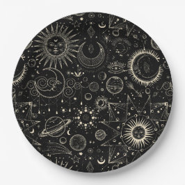 Prato De Papel Astrologia tarot mágica padrão celestial boho