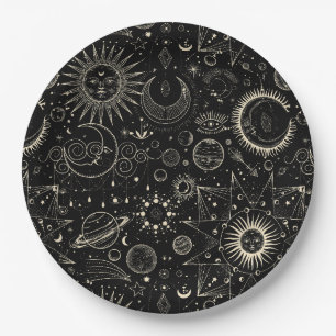 Prato De Papel Astrologia tarot mágica padrão celestial boho