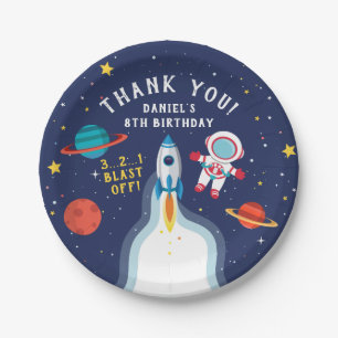 Prato De Papel Astronauta Aniversário Do Espaço Exterior Obriga