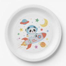 Prato De Papel Astronauta azul e laranja Panda