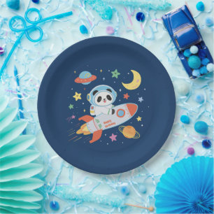 Prato De Papel Astronauta azul e laranja Panda