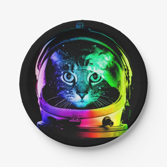 Prato De Papel Astronauta colorido de gatos (Frente)