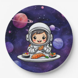 Prato De Papel Astronauta comendo Sushi