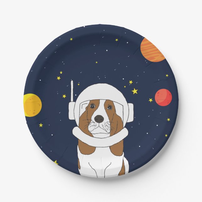 Prato De Papel Astronauta De Cão Cão Cão Cento Com Capacete Espac (Frente)