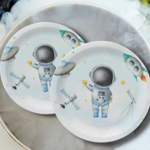 Prato De Papel Astronauta Espacial Boy fogueira com Chá de fralda
