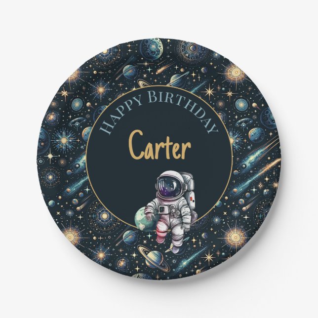 Prato De Papel Astronauta | Tema Espaço | Festa de Aniversário de (Frente)