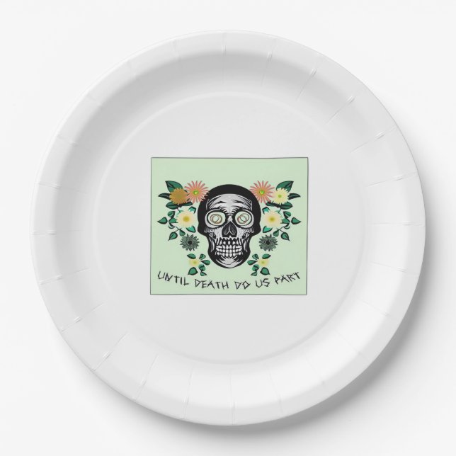 Prato De Papel Até A Morte Nos Partir, Crânio Com Flores Clássica (Frente)