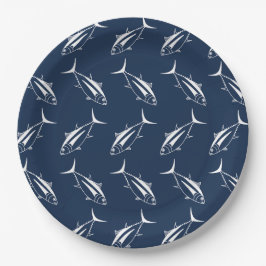 Prato De Papel Atum voador de branco em azul marinho