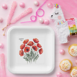 Prato De Papel August Poppy Bloom - Presente de Aniversário Perso