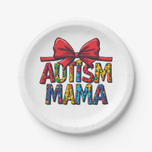 Prato De Papel Autismo Mama Arco Coquette Mãe Autismo Consciência