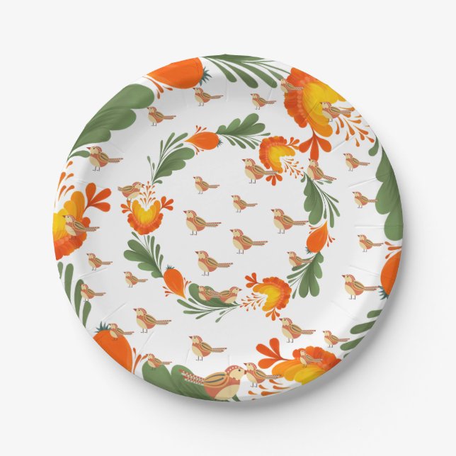 Prato De Papel Autumn Bird Folk Art (Frente)