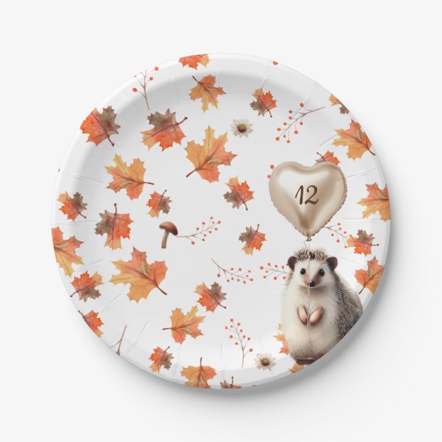Prato De Papel Autumn Birthday Bash - Hedgehog & Nature Themed (Frente)