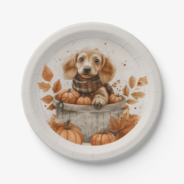 Prato De Papel Autumn Dachshund Dogs Pumpkin (Frente)