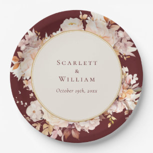 Prato De Papel Autumn Floral Burgundy Cream Wedding