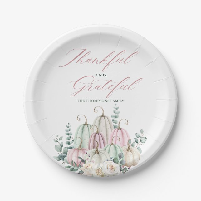 Prato De Papel Autumn Floral Pumpkin Ação de Graças (Frente)