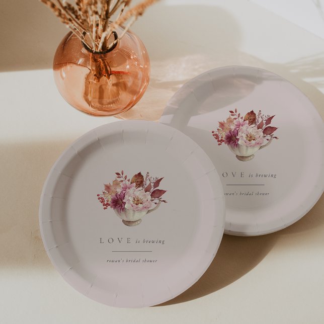 Prato De Papel Autumn Floral Teacup Love Está Criando Chá de pane (Criador carregado)