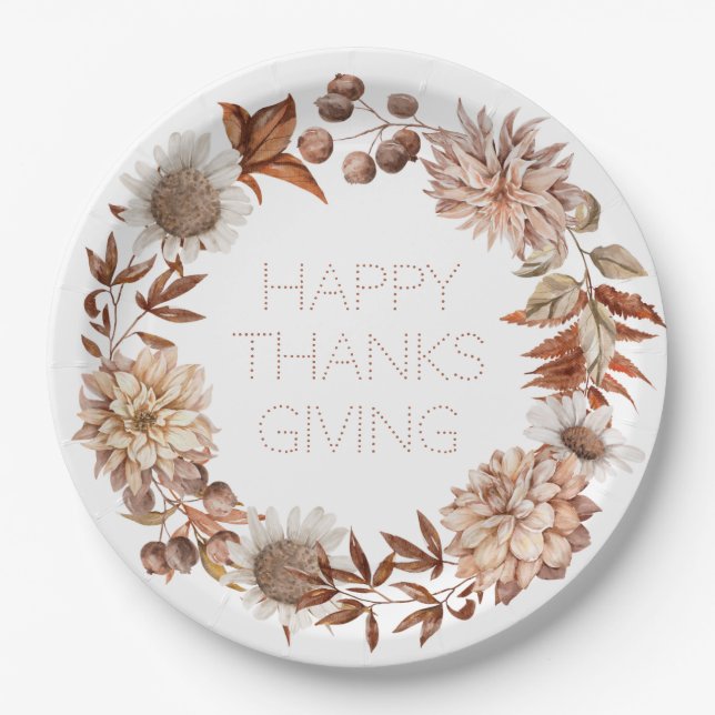 Prato De Papel Autumn Floral Thankiness Plates (Frente)