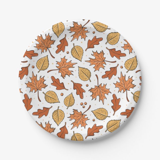 Prato De Papel Autumn Leaves and Acorns Pattern (Frente)