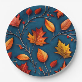 Prato De Papel Autumn Leaves e Denim
