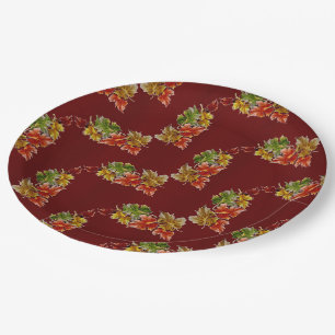 Prato De Papel Autumn Leaves Padrões de Papel Vermelho Borgonha