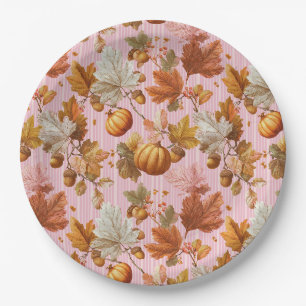 Prato De Papel Autumn Leaves & Pumpkins Sem Olhos Padrão