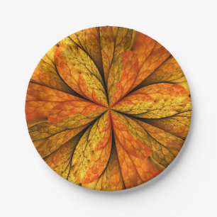 Prato De Papel Autumn Plant, Modern Abstrato Fractal Art Leaf