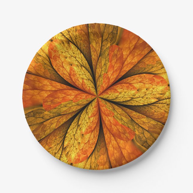 Prato De Papel Autumn Plant, Modern Abstrato Fractal Art Leaf (Frente)
