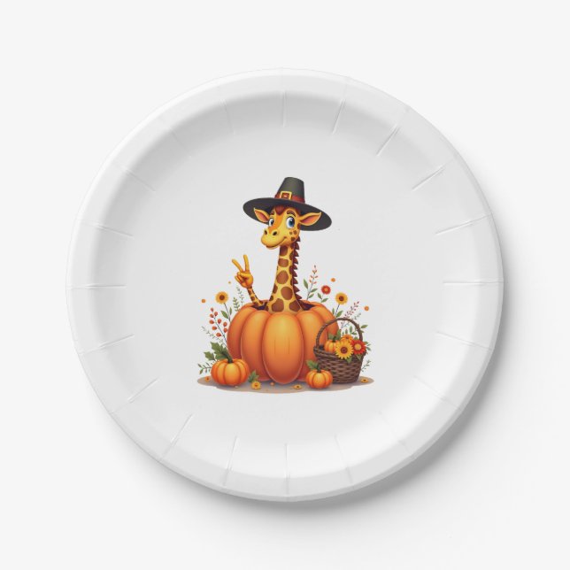 Prato De Papel Autumn Pumpkin Fall Giraffe Thanksgiving Womens Me (Frente)