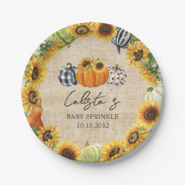 Prato De Papel Autumn Pumpkin Sunflower Burlap Baby Sprinkle