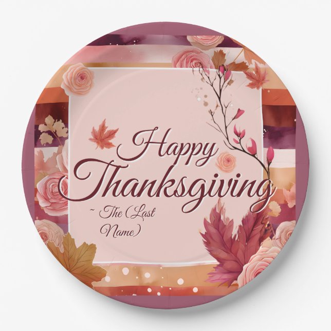 Prato De Papel Autumn Rose Happy Thanksgiving Paper Napkin (Frente)