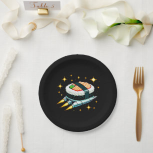 Prato De Papel Aventura de Sushi Espacial de 8 Bits - Arte Cósmic