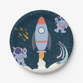 Prato De Papel Aventura Espacial Com Foguete E Astronauta