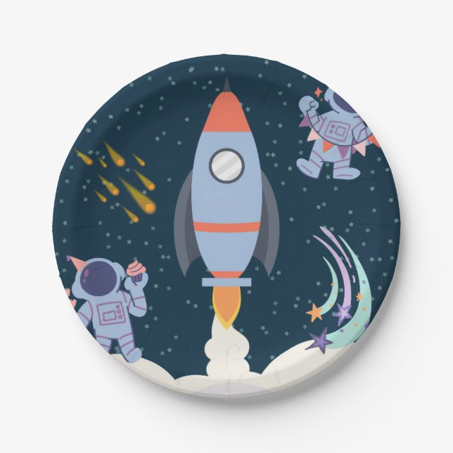 Prato De Papel Aventura Espacial Com Foguete E Astronauta (Frente)