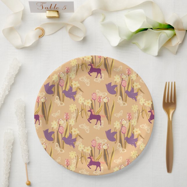 Prato De Papel Aves e Unicórnios em Primavera Meadow (Casamento)