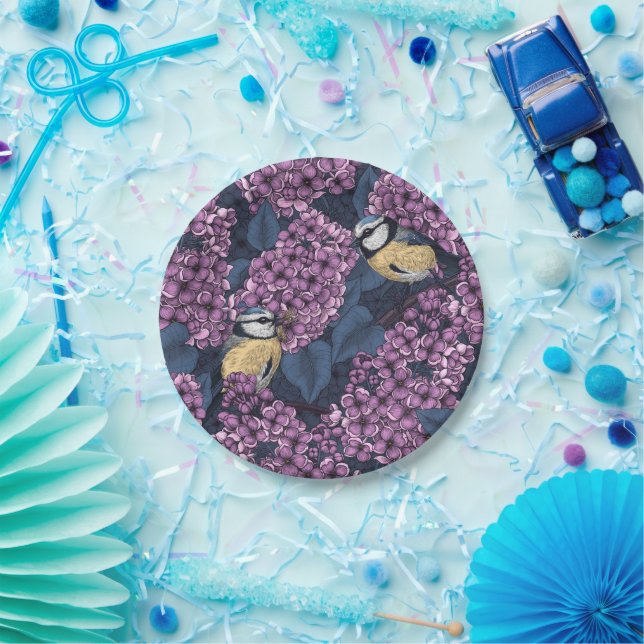 Prato De Papel Aves no jardim lilás violeta (Festa)