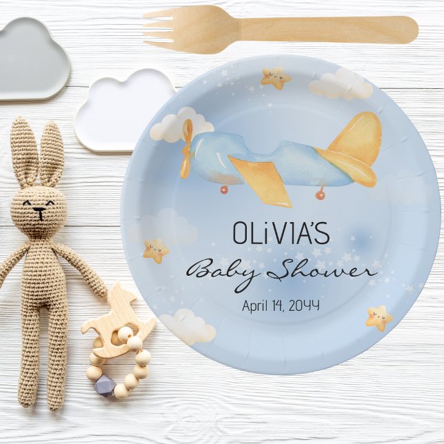 Prato De Papel Avião,Nuvens e Estrelas, Azul, Menino, Bonito (Criador carregado)