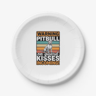 Prato De Papel Avisos de Pitbull Beijos a Caminho Design Vintage