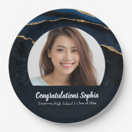 Prato De Papel Azul Agate de Foto de Graduação Personalizada