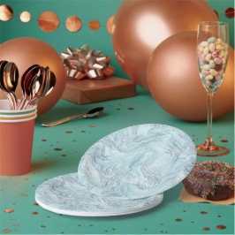 Prato De Papel Azul Aqua Silver Marble